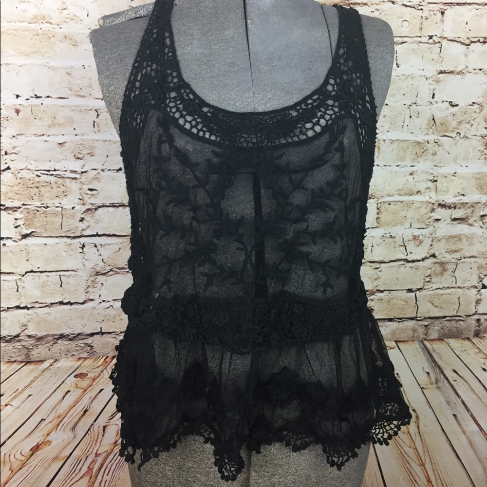 (Express) black lace, sheer tank, SP